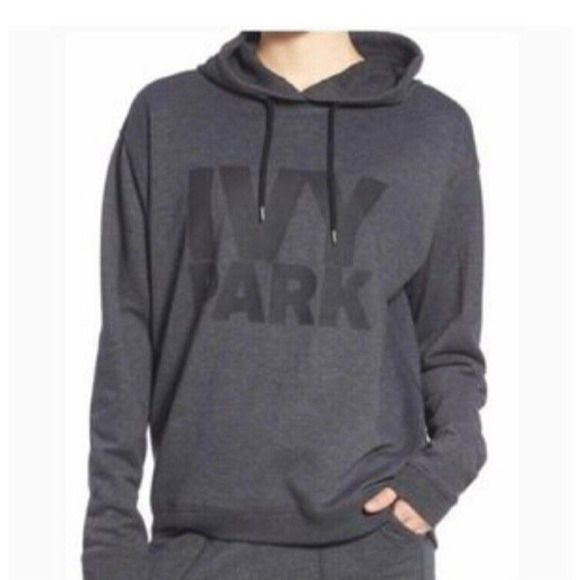 Ivy Park Hoodie Sweatshirt Womens Medium Pullover Dark Gray Black Logo Casual - Picture 1 of 12